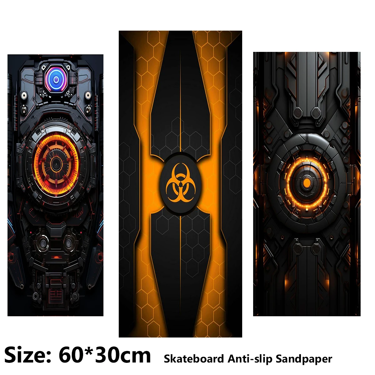 Mecha Steel Warrior Pattern Electric Scooter Anti-slip Sticker Sandpaper Skateboard Grip Tape Sheet 60*30cm