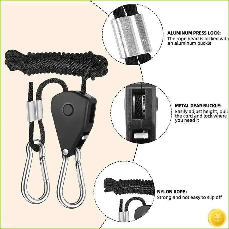 8Pack Ratchet Hangers, Adjustable Rope Hanger, Ratchet Rope, Pull Ratchet Hook, Adjustable Rope Hook, 2M, 1/8 Inch