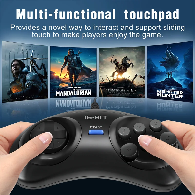 ABDE-2 قطعة أذرع التحكم في ألعاب الفيديو لـ SEGA Genesis لـ 16 بت مقبض تحكم 6 أزرار لوحة ألعاب لـ SEGA MD ملحقات ألعاب أسود