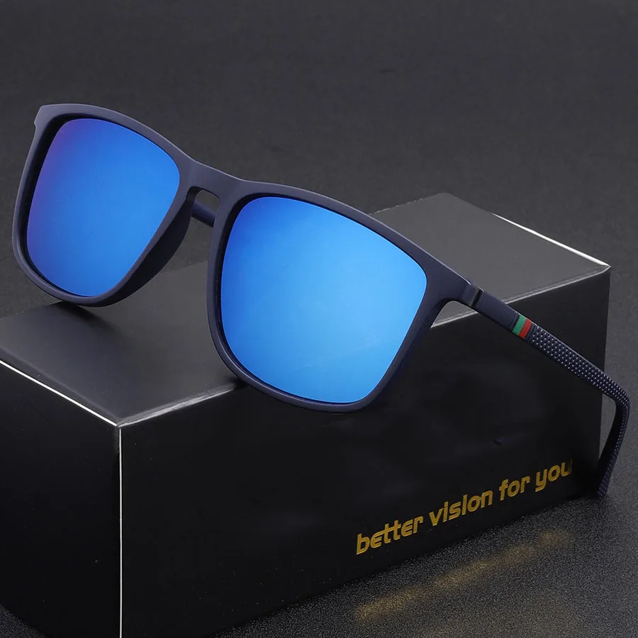 Klassische quadratische Herren-Sonnenbrille, bequeme, leichte Brille mit schwarzem Rahmen, ideal für Reisefotografie-Geschenke