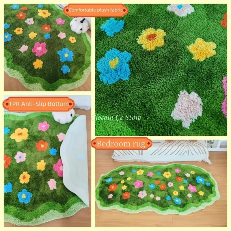 X90F Large Floral Decorated Nonslip Bath Mat Craft From Sturdy Polyester