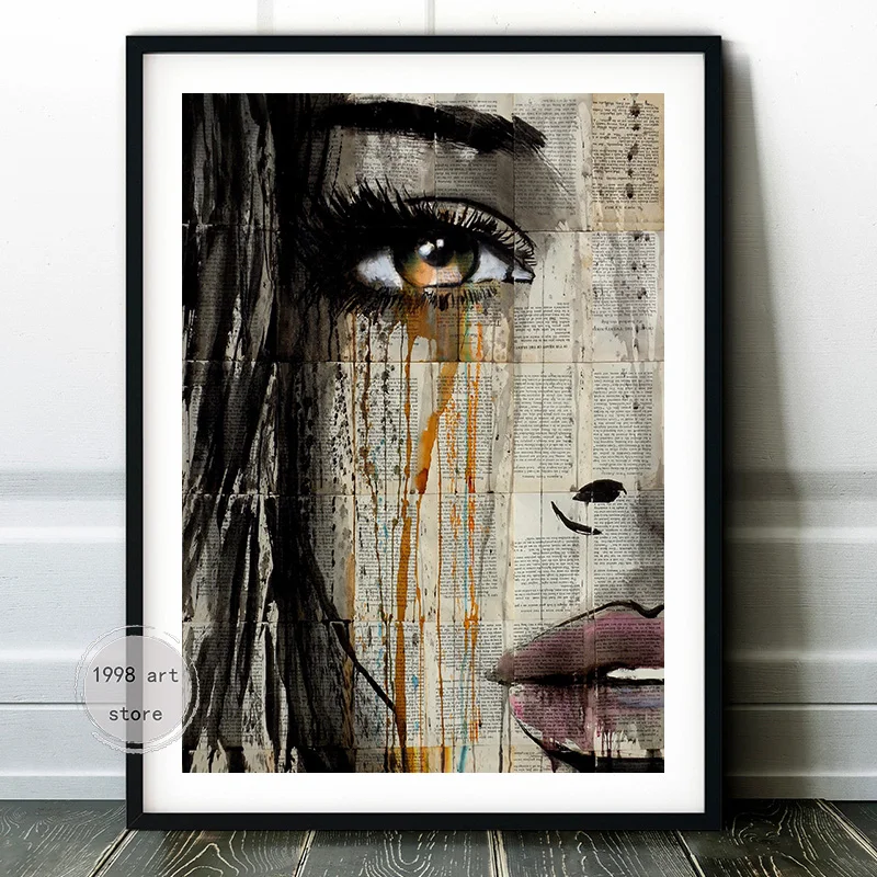 Abstract Ink Style Loui Jover Artwork Woman Face Portrairt with Tears  Art Poster Canvas Painting Wall Print Picture Home Decor