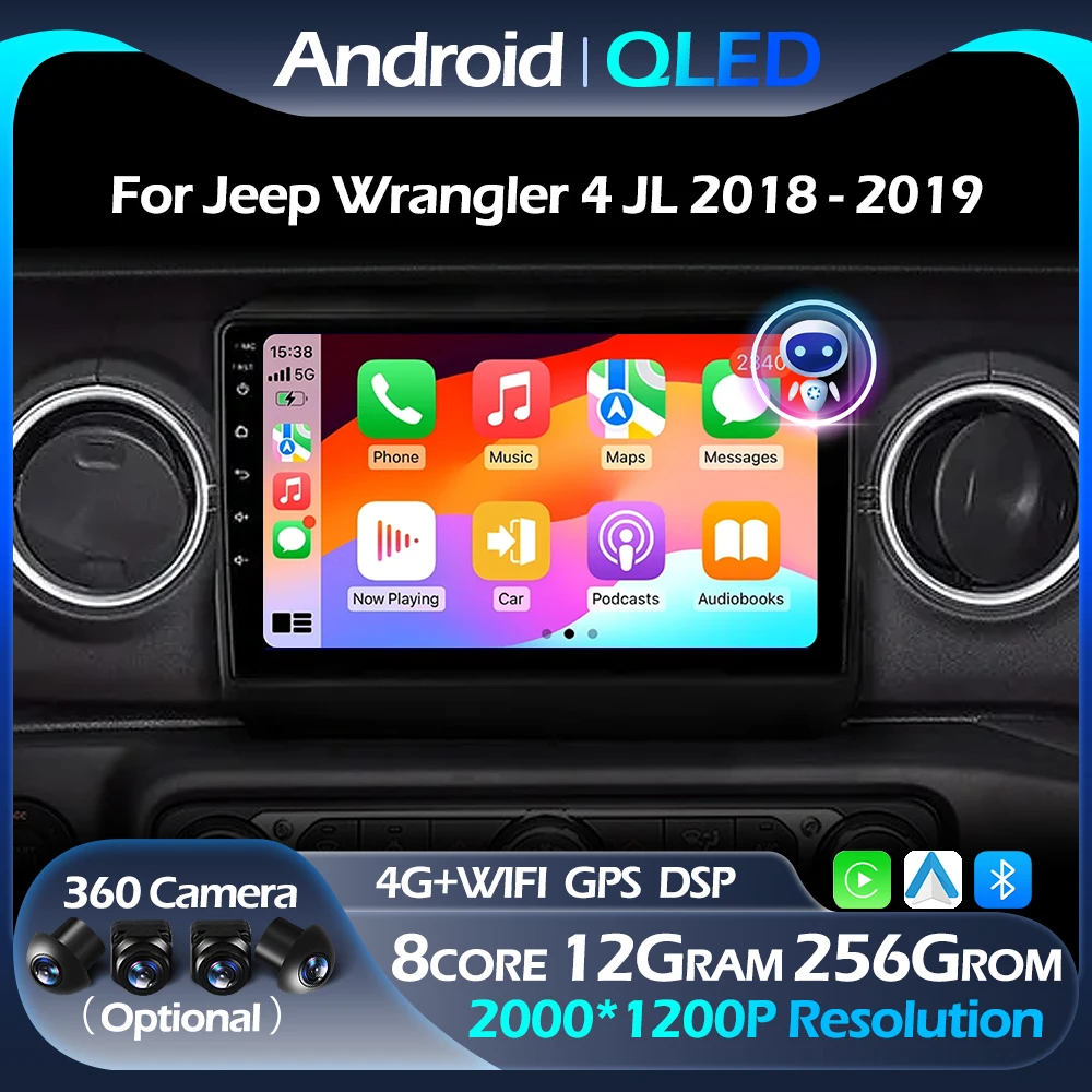 

Для Jeep Wrangler 4 JL 2018-2019 Автомобильный радиоприемник Мультимедийный видеоплеер Навигационный стерео GPS Android Auto Carplay Bluetooth WIFI