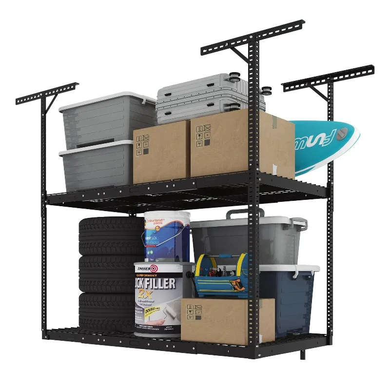3x6 2-Tier Overhead Ceiling Garage Storage Rack, Black