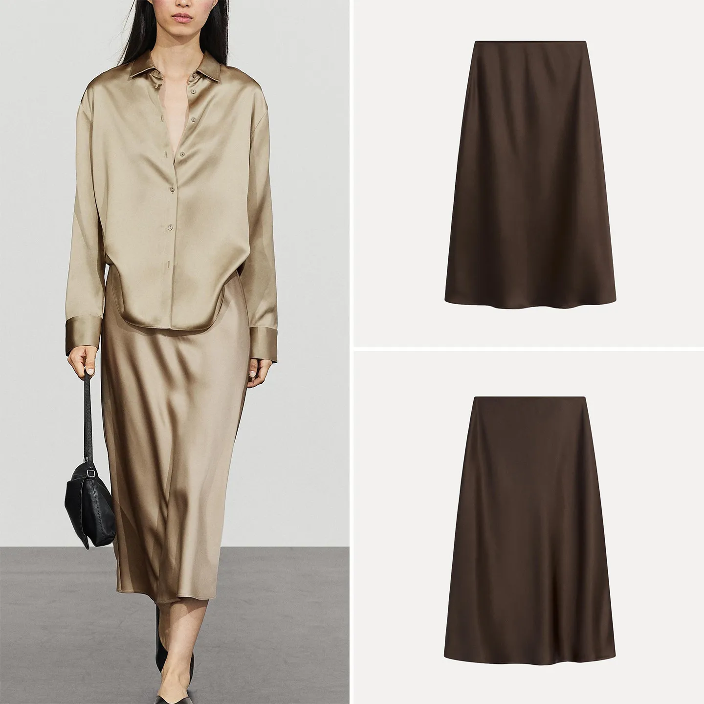 Fashionable Midi A-Line Skirt Women's Autumn Wear Elegant Chic Style Half-length Skirt Standard Fit Zadata Brand