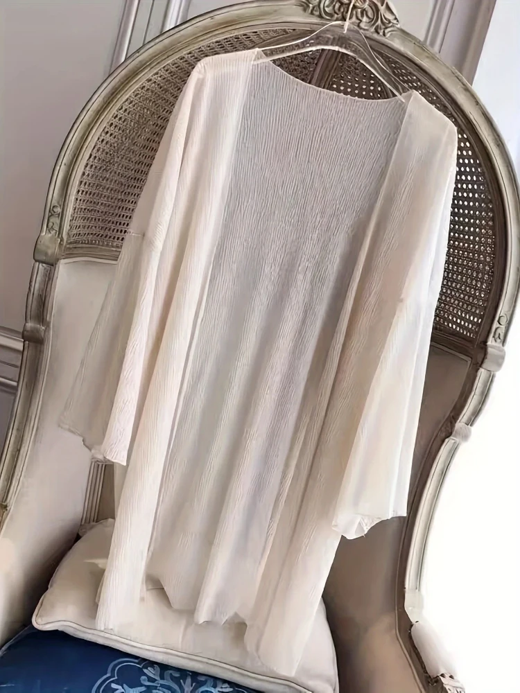 

Женская рубашка больших размеров, одежда, лето 209, пляжная дорожная однотонная накидка, дышащий кардиган, слегка эластичный свободный крой