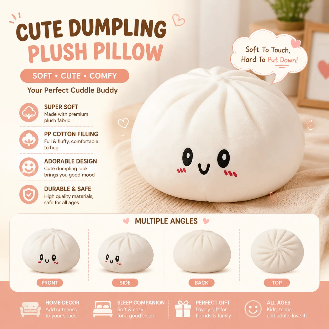 

Large Steamed Bun Squeeze Toy Squishes Stress Balls Fidget Sensory Toys Simulation Food Squishies Bun Squeeze Dough Ball Gifts