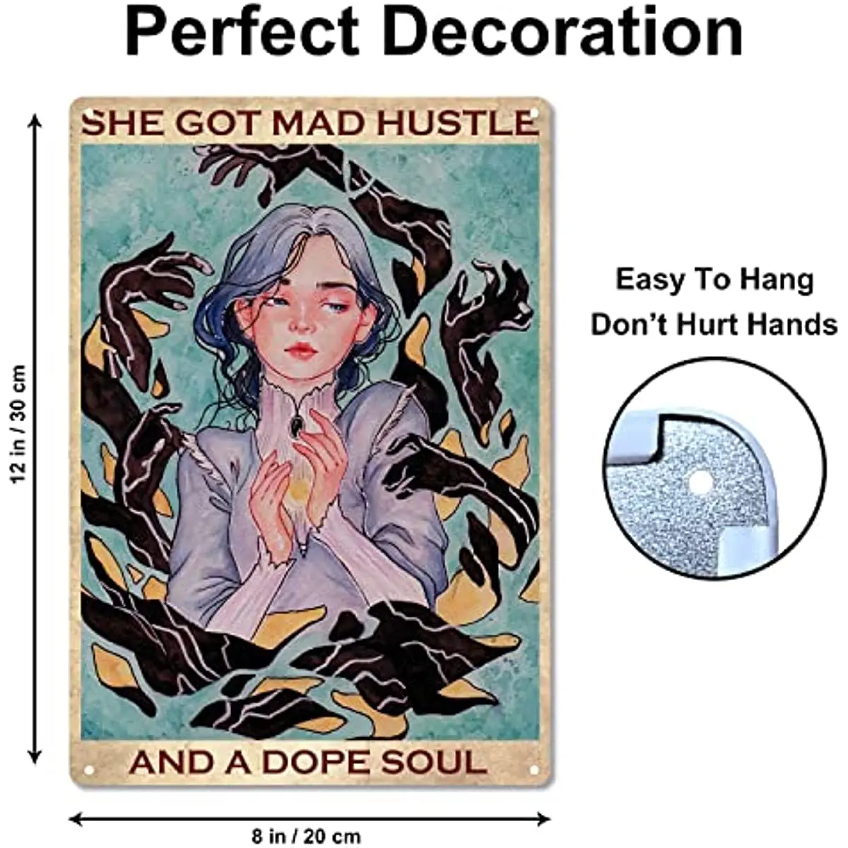 She Got Mad Hustle and A Soul Tin Sign Trippy Girl Vintage Metal Tin Signs for Men Women Quotes Plaque Wall Decor Rectangle