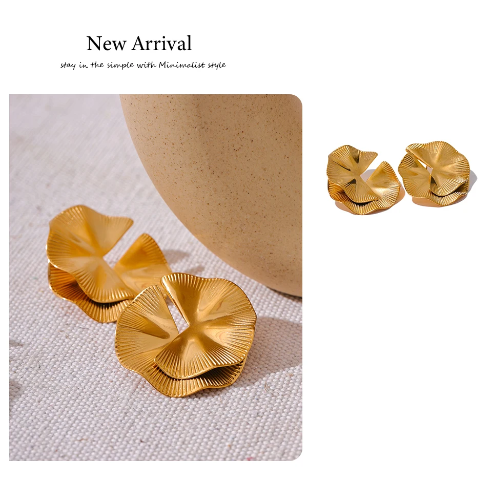 Yhpup Creative Stainless Steel Metal Flower Big Stud Earrings Fashion Attractive Statement Jewelry Women Personality Gift