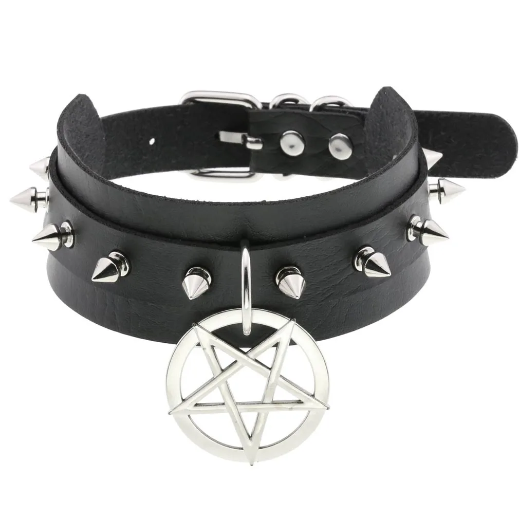 DIEZI Vintage Zoete Cool Hip Hop Klinknagel Choker Ketting Harajuku Gothic Club Zwart PU Lederen Kraag Draaimomenten Ketting Sieraden