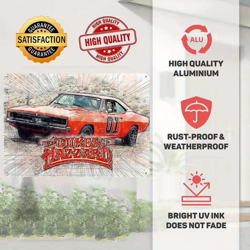 Sketchy Dukes of Hazzard 3D Texture Metal Poster Customized Wall Art Tin Sign Gift for Mancave Decor Room Decoration Gaming Home
