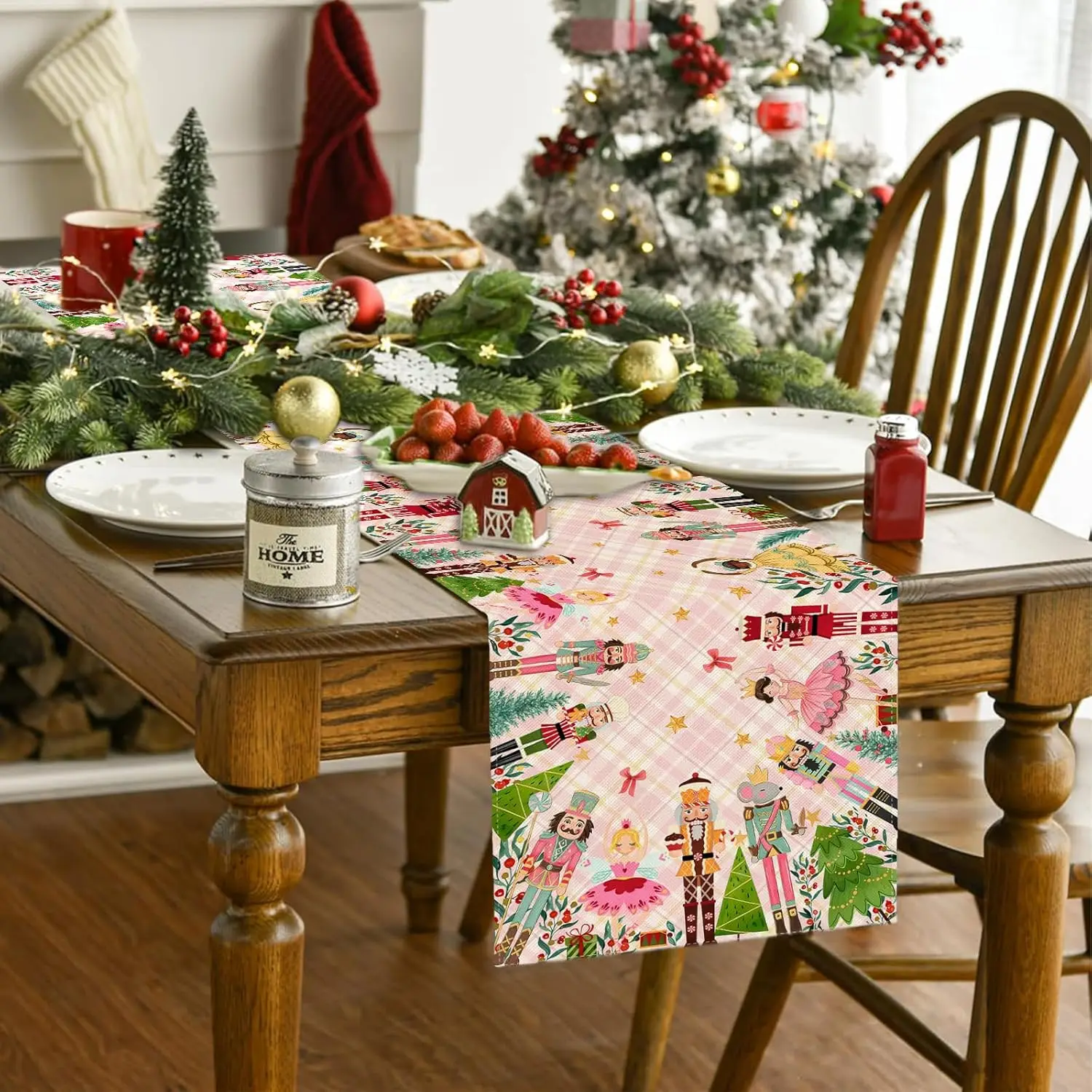 Christmas Nutcracker Linen Table Runner Party Decor Reusable Winter Xmas Kitchen Dining Table Runner Christmas Decorations