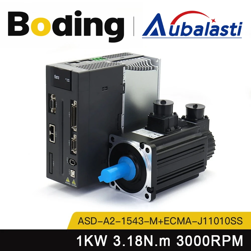 Aubalasti 1KW AC Servo Motor Driver Kits 3.18N.m 3000rpm ASD-A2-1543-M+ECMA-J11010SS for CNC Engraver Machine