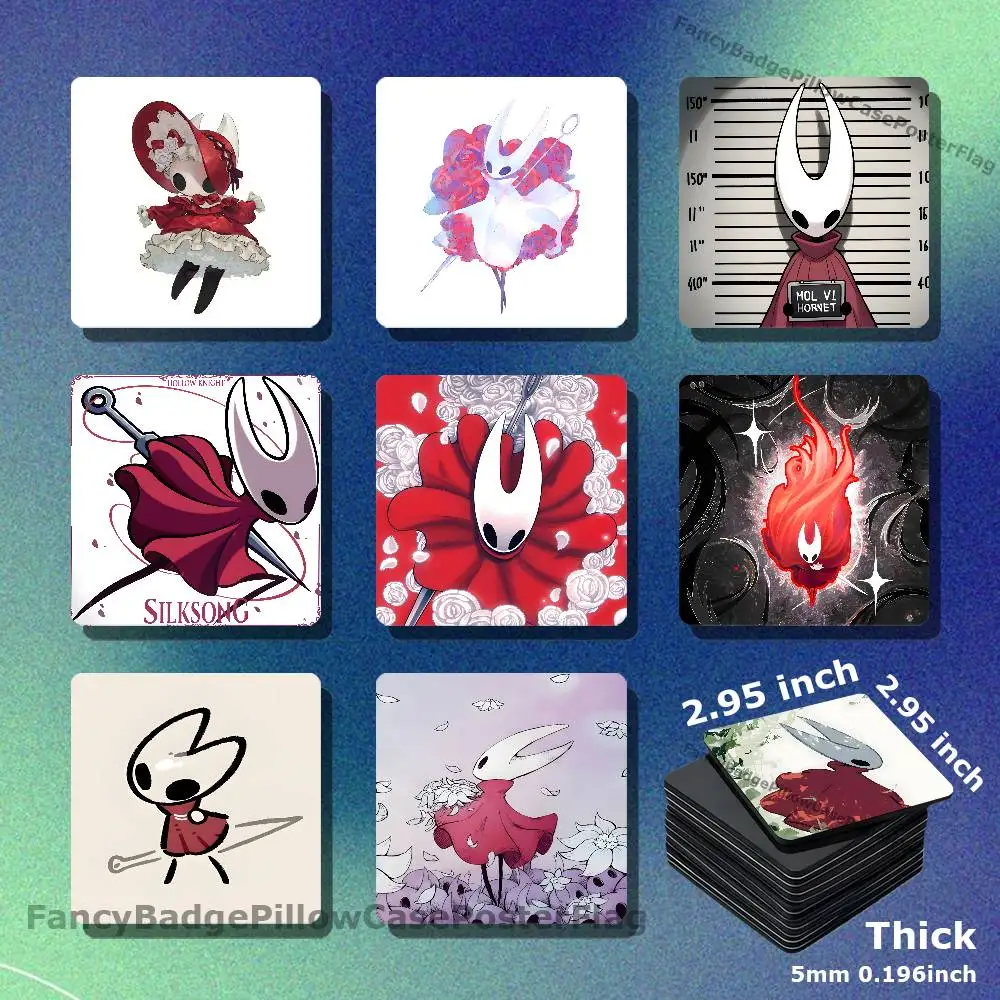 Hornet S-Silksong Hollow Knight Acrylic Refrigerator Magnets Square Tiles with Magnetic Sheets for Home Decoration