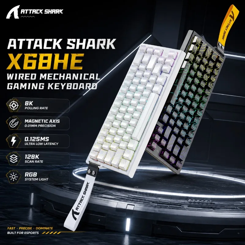 ATTACK SHARK X68HE Magnetic Gaming Keyboard 65 Percent 8K Polling Rate 0.01mm Rapid Trigger RGB Wired Hall Effect for PC Gamer