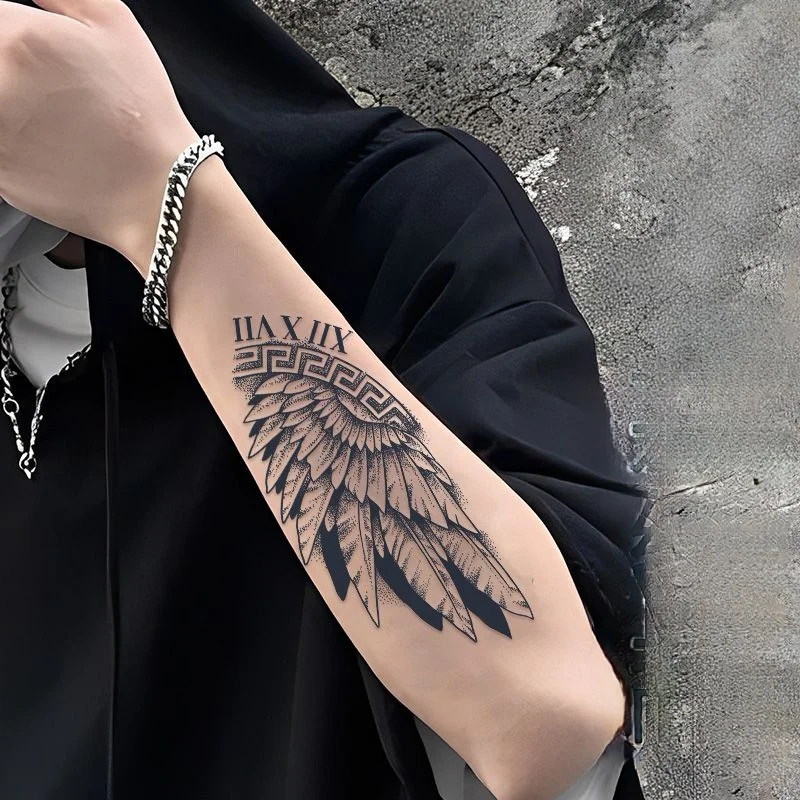 2pcs Side Feather Wings Herbal Juice Arm Leg Semi Permanent Temporary Tattoo Stickers Waterproof 7-15 Days Women Art Fake Tattoo