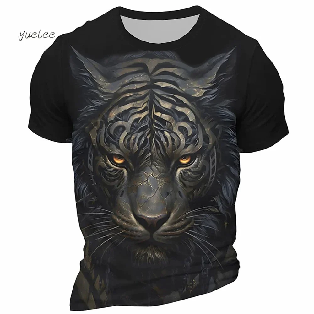 

Retro men's short-sleeved T-shirt, 3D printed lion, oversized, breathable, round neck, men's casual summer streetwear
