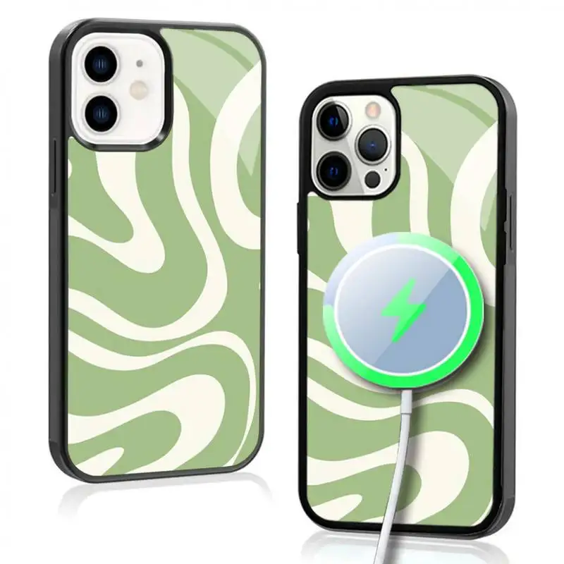 Abstract Swirl Pattern Phone Case For IPhone 11 12 13 14 15 Plus Pro Max Mirror Acrylic Cover For Magsafe Wireless Charging