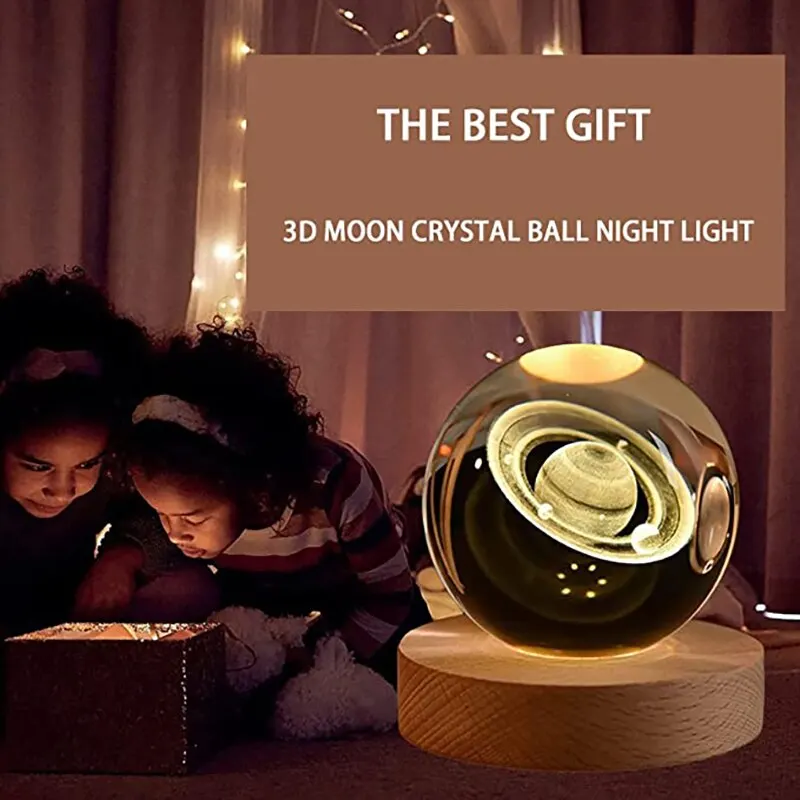 6cm 3D Crystal ball Crystal Planet Night Light Laser Engraved Solar System Globe Astronomy Birthday Gift Home Desktop Decoration