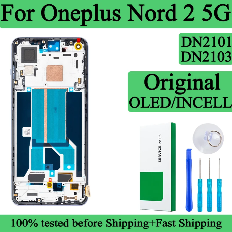 DN2101 DN2103 100% przetestowany wyświetlacz Premium Lcd dla OnePlus Nord 2 5G Wyświetlacz Ekran dotykowy Digitizer Panel Montaż Lcd Scren Z Ramką