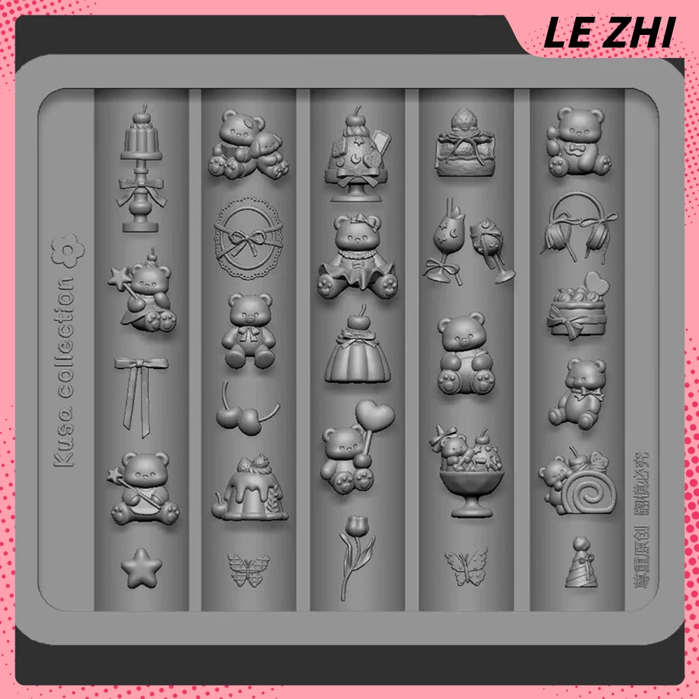 Sweet Lovely Animal Cat Bear Snowman Nail Silicone Mold Decoration House Tree Bowknot Ribbon Sofa Pudding Ice Cream Nail Mold