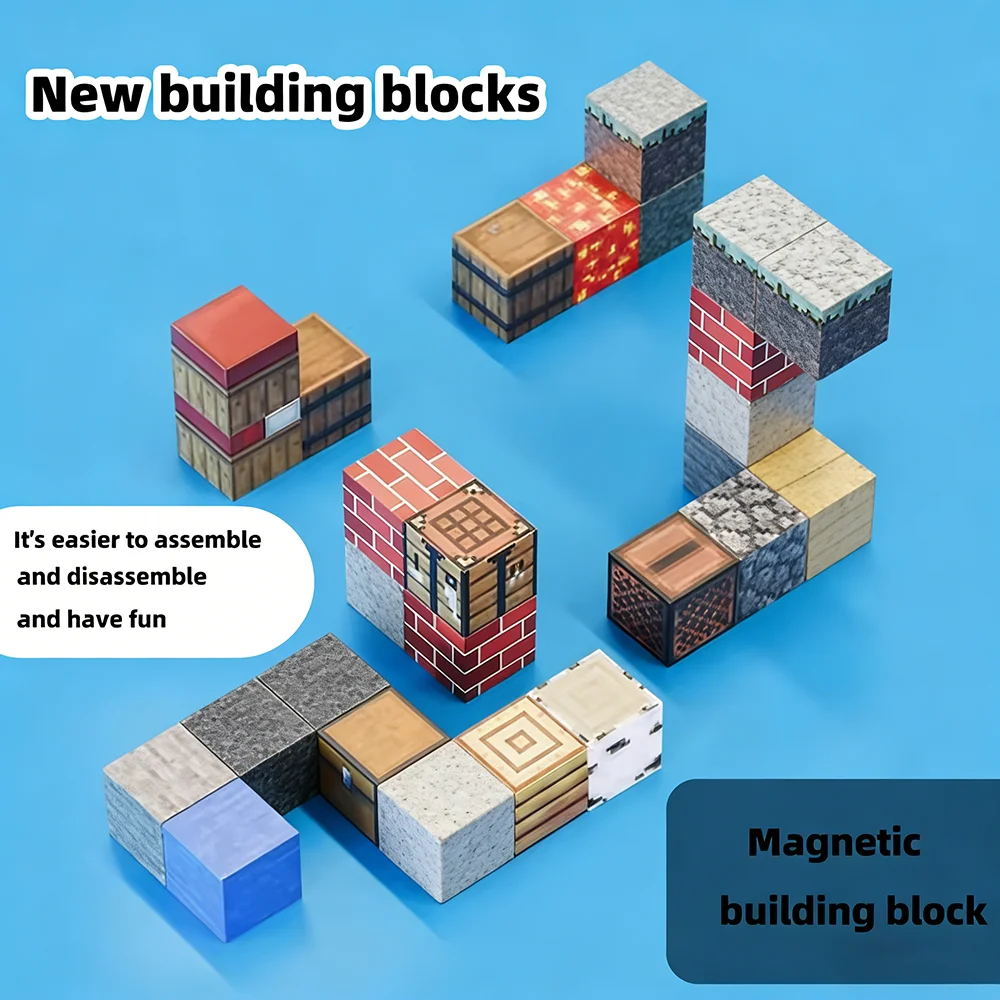 자석 블록 몬테소리 STEM 교육용 감각 장난감 마인 월드 어린이 남아 여아 3세 이상 DIY 자석 큐브 선물