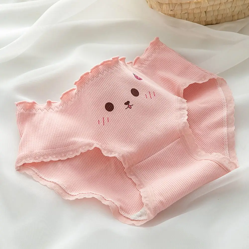 Breathable Sweet Plaid For Girls For Women Love Heart Cartoon Briefs Female Lingeries Plaid Thong Strawberry Bear Panties