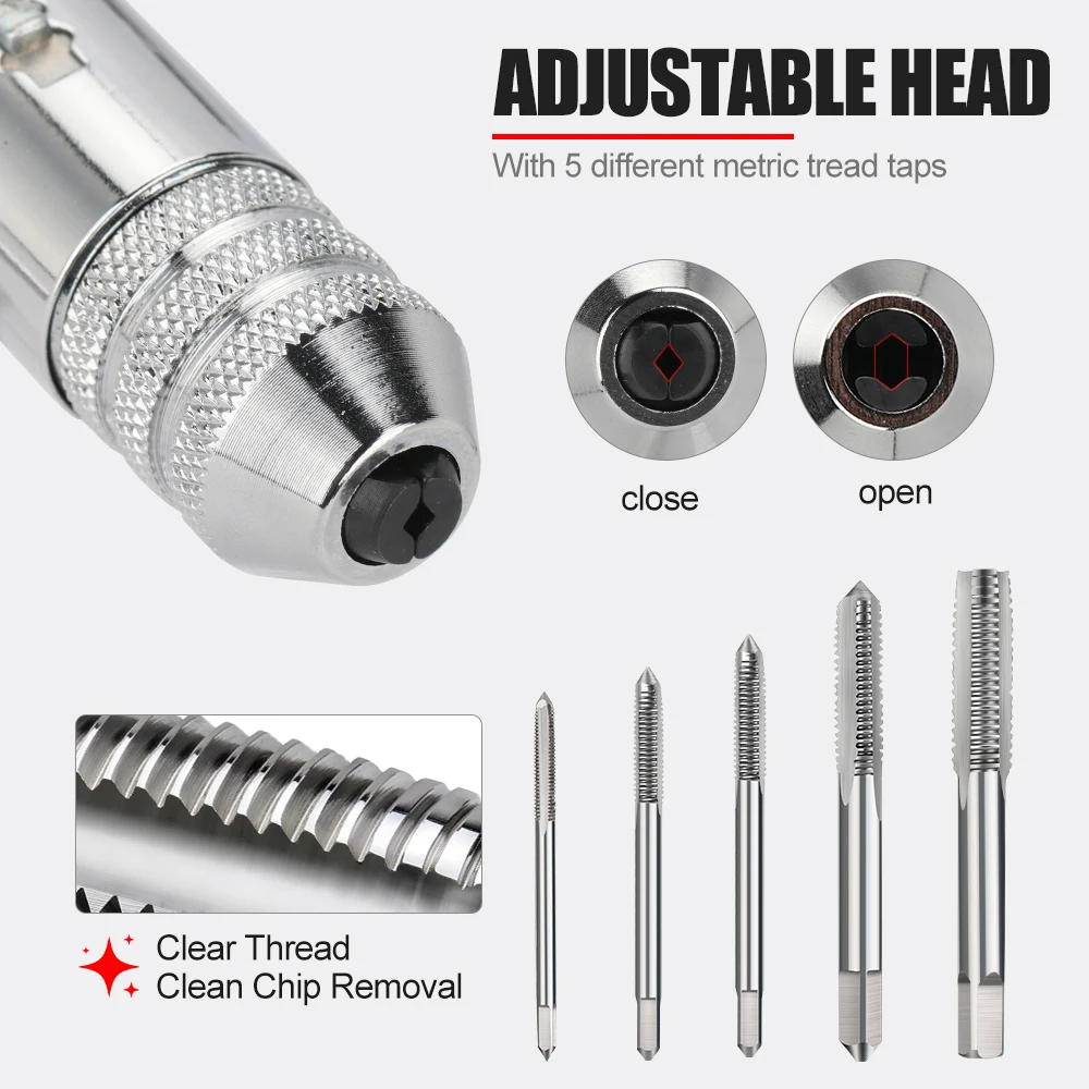 HAMPTON Adjustable Ratchet Tap Wrench M3-M8 Extended Forward Reverse Tapping Accessory Tool Tap and Die Set Hand Tools
