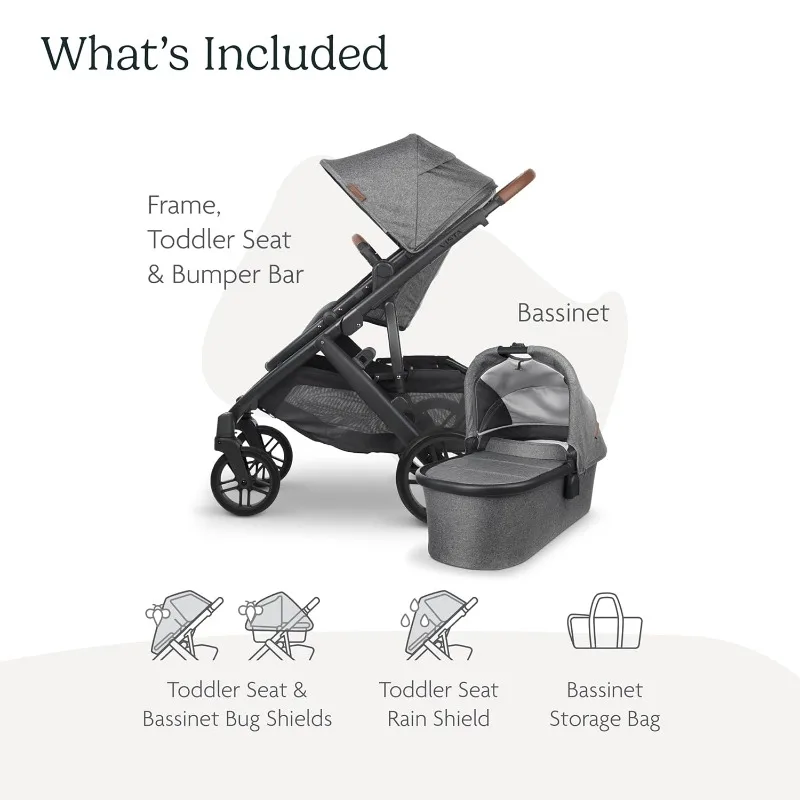 Vista V2 Stroller / Convertible Single ain Shield, Bag Included / Greyson (Charcoal Mélange/Carbon Frame/Saddle Leather)