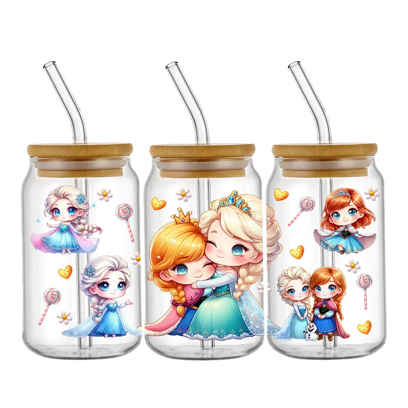 Kawaii UV DTF Cup Wrap Disney Princess Transfers Stickers For 16oz Libbey Shell Pen Can Waterproof Personalize DIY Custom Decals