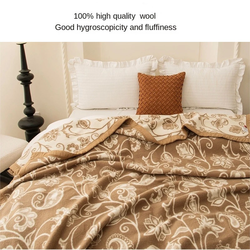 100% Wool Blanket 1.8*2m Winter Thicken Wool Blankets Double Large Size Warm Comforter Camping Dormitory Sofa Hotel Bedding