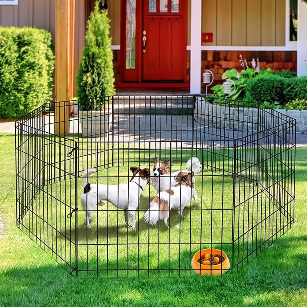 Puppy Pet Playpen 8 Panel Indoor Outdoor Metal Portable Folding Animal Exercise Dog Fence, 24'' W x 24'' H