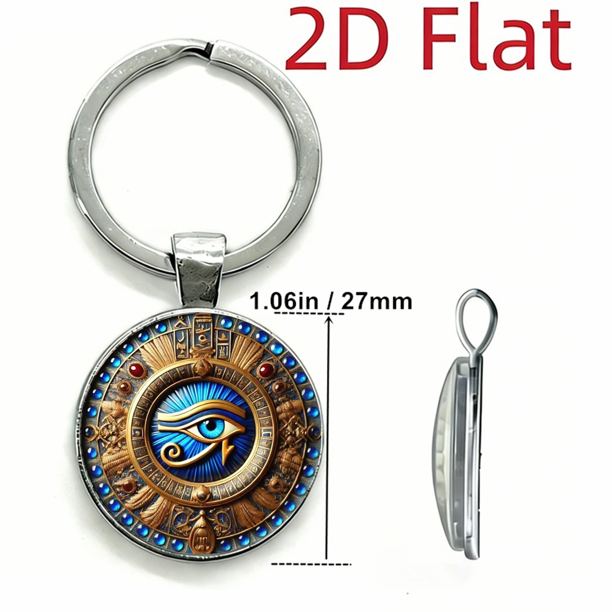 1PC Ancient Egyptian Eye Keychain Metal Glass Horus Symbol Mythological Keyring Protective Amulet Car Backpack Spiritual Gift