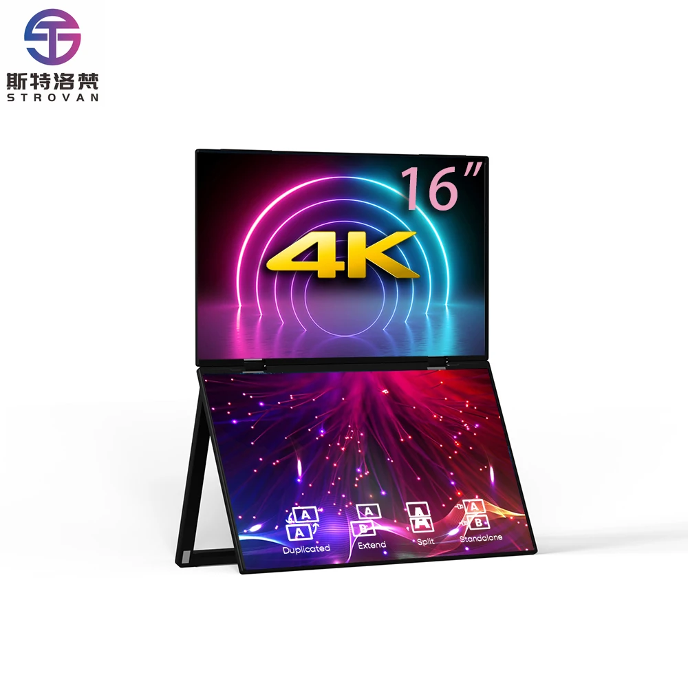 16 Inch 4K Dual Screen Portable  With Type C Interface Ultra Resolution Built in Speakers Foldable Designers
