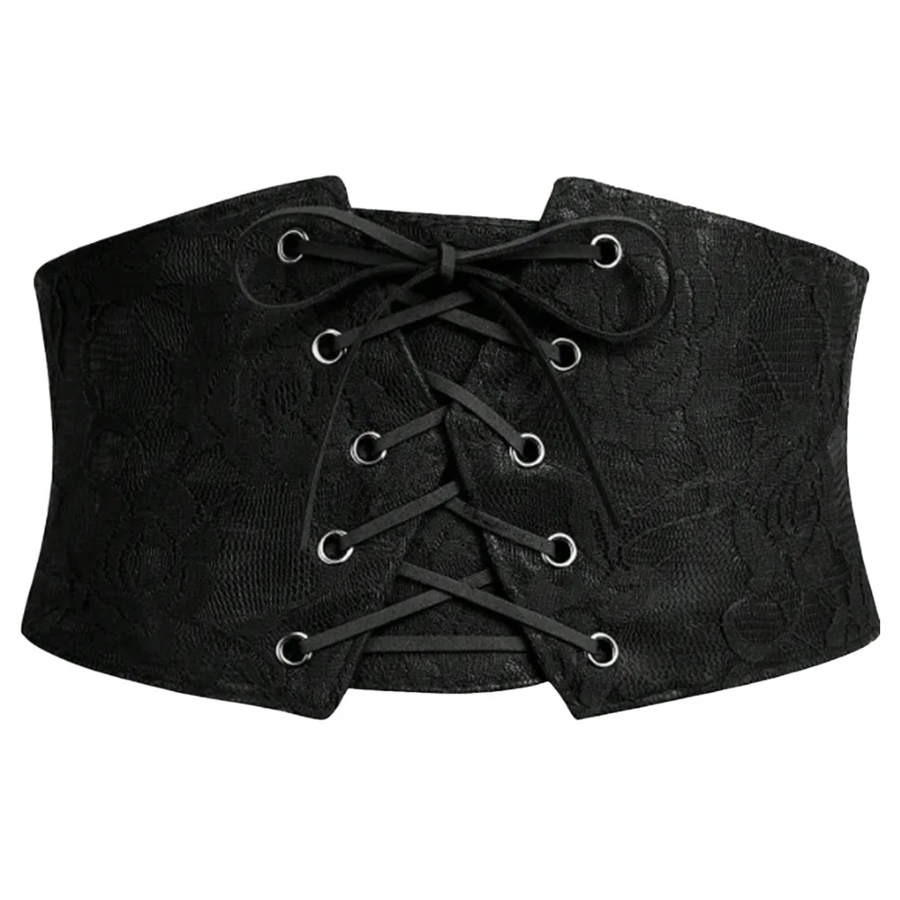 

Trendy Black Designer Belts Lace Embroidery Ultra-wide Waist Belts Elastic Stretch Retro Lace Corset Belts Unisex