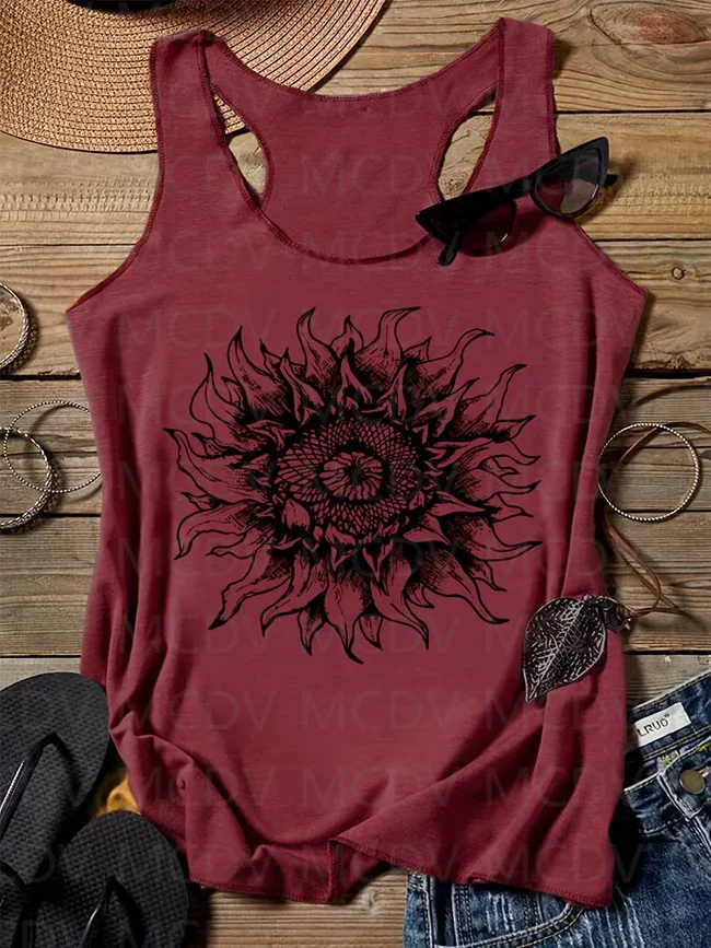 Sunflower Plant Art Design Print Tank Top Summer Sexy Tank Top