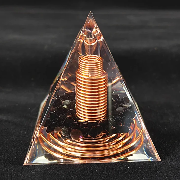 

6CM Spiral Copper Wire Orgonite Pyramid Obsidian Healing Energy Yoga Meditation Ornament Copper Wire Desktop Decoration