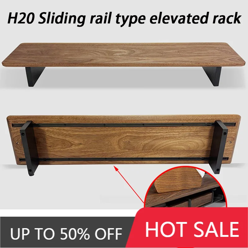 H20 Sliding Rail Type Monitor Stand Elevated Solid Wood Modular Organize Computer Riser Rack Desktop Space Saving Elevated Stand