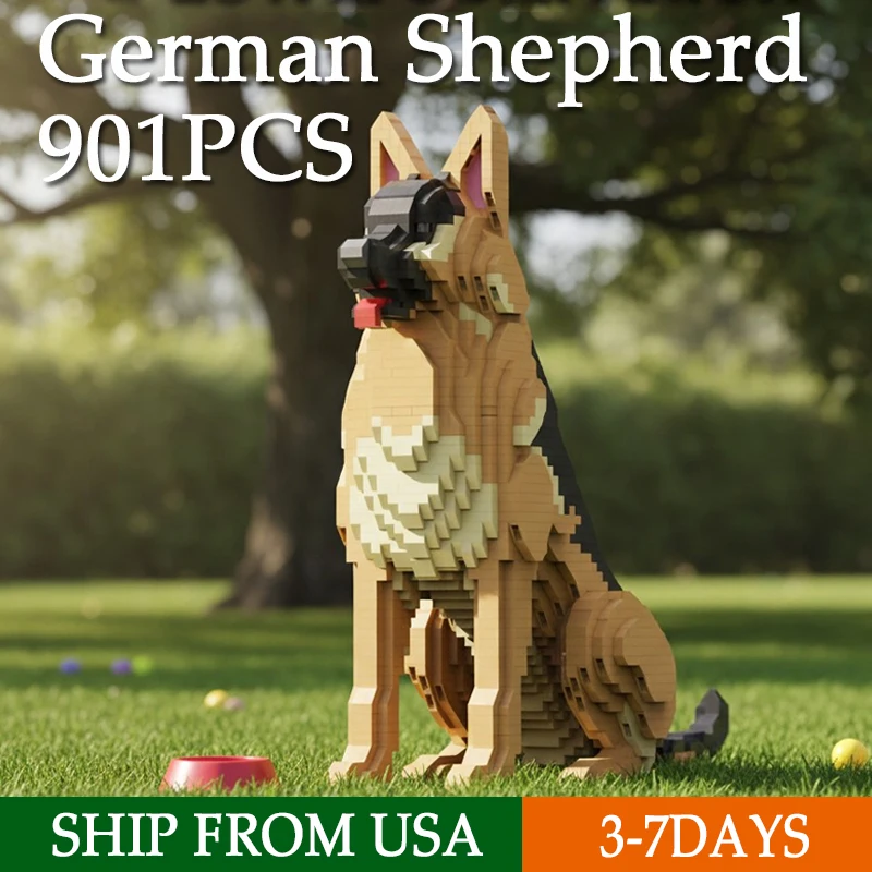 

2632 детали: Конструктор «Немецкая овчарка» из микро-блоков, модель собаки, игрушка-украшение для мальчиков и девочек, подарок для детей