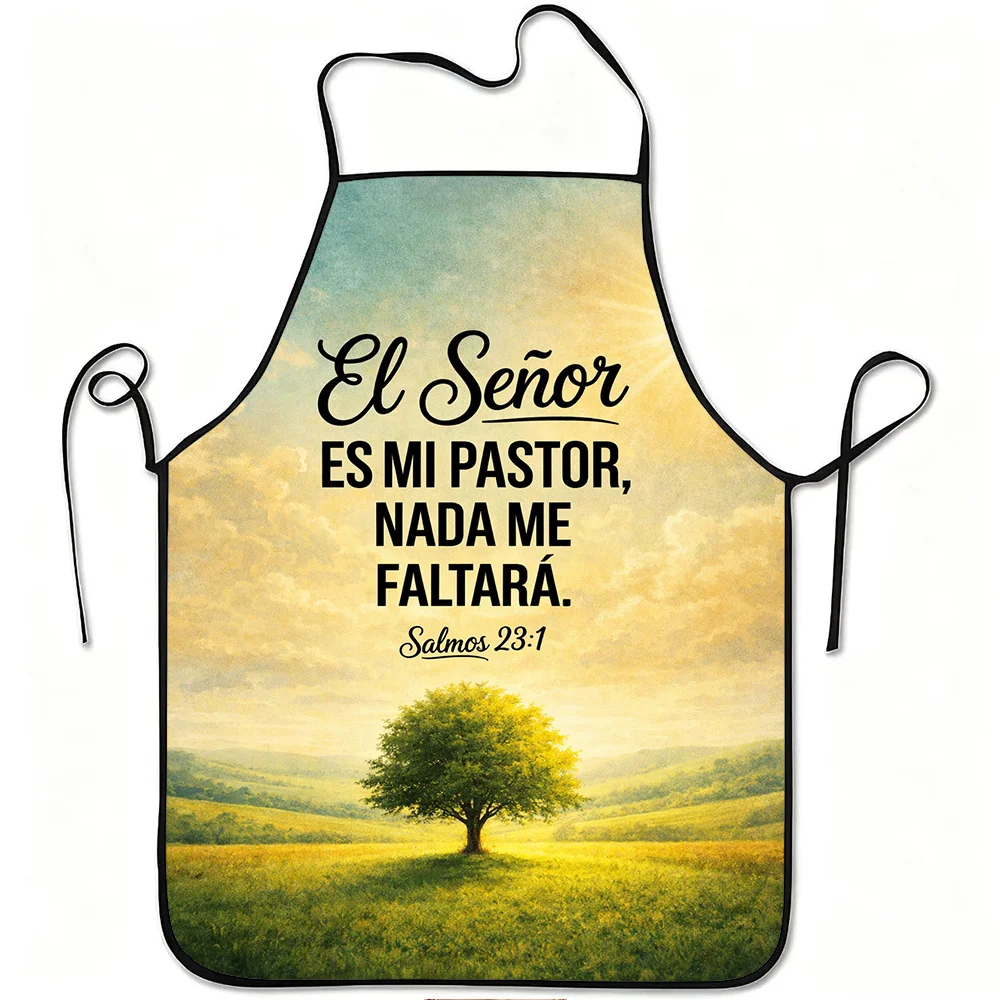 1pc The Lord Is My Shepherd Inspirational Quote Print Apron, Durable and Easy to Clean, Adjustable Waistband, Polyester Material