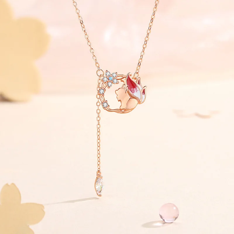 NEW European AAA CZ 100% S925 Sterling Silver Necklace Chain Cute Fox For Women Birthday Party Gift Jewelry