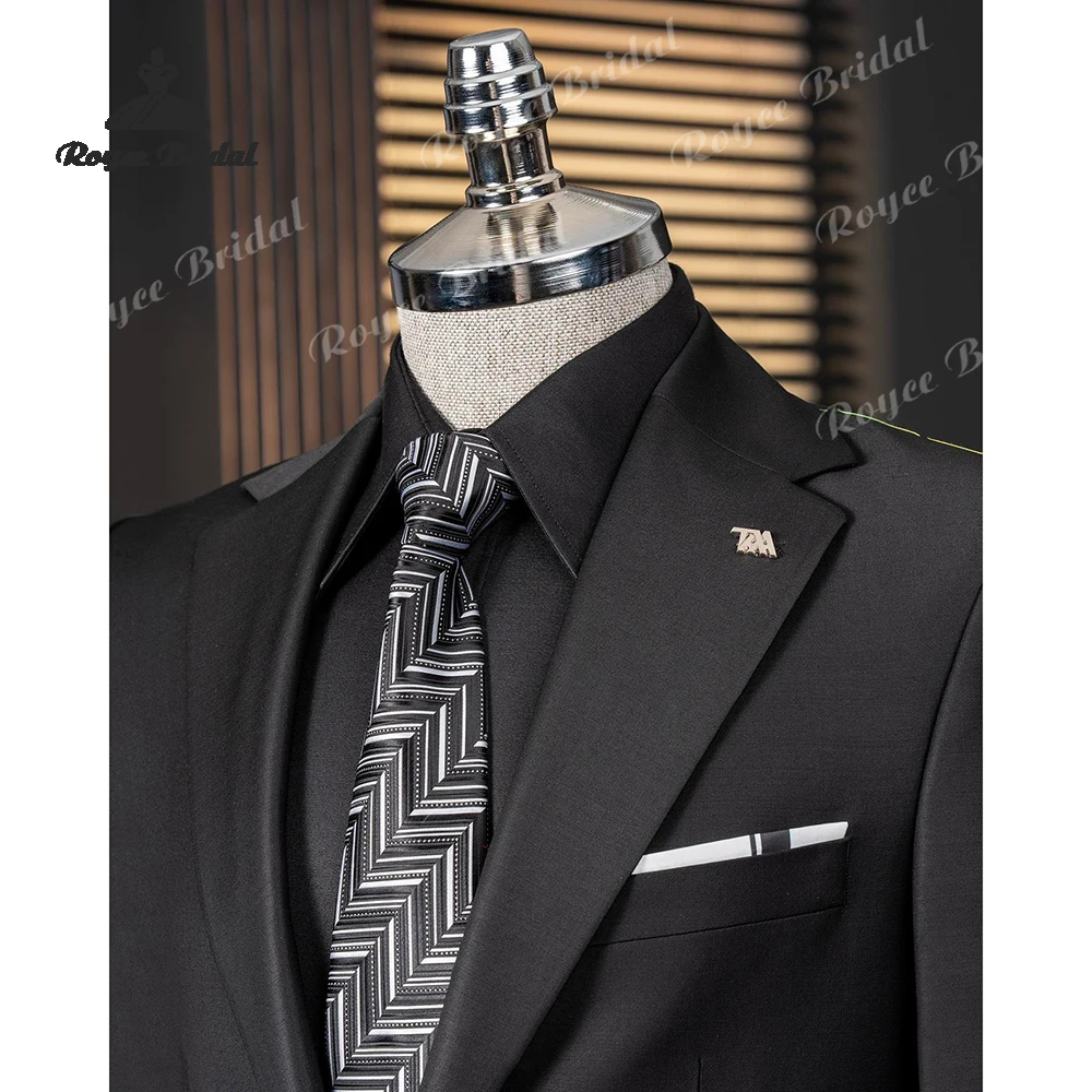 Czarny garnitur ślubny męski z klapami w szpic, jednorzędowy, dwuczęściowy garnitur biznesowy wieczorowy 2026, szyty na miarę trajes para hombre