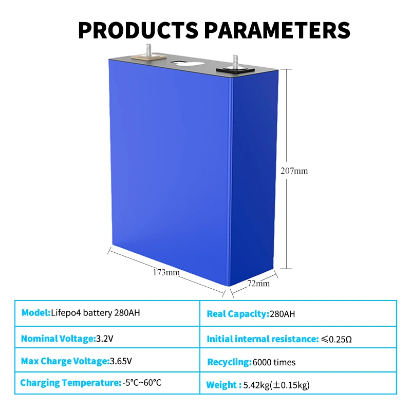 100% Full Capacity 4PCS/8PCS/16PCS 3.2V 280Ah LiFePO4 Battery Cell Brand New Grade A 6000 Times Rechargeable Solar Power Bank