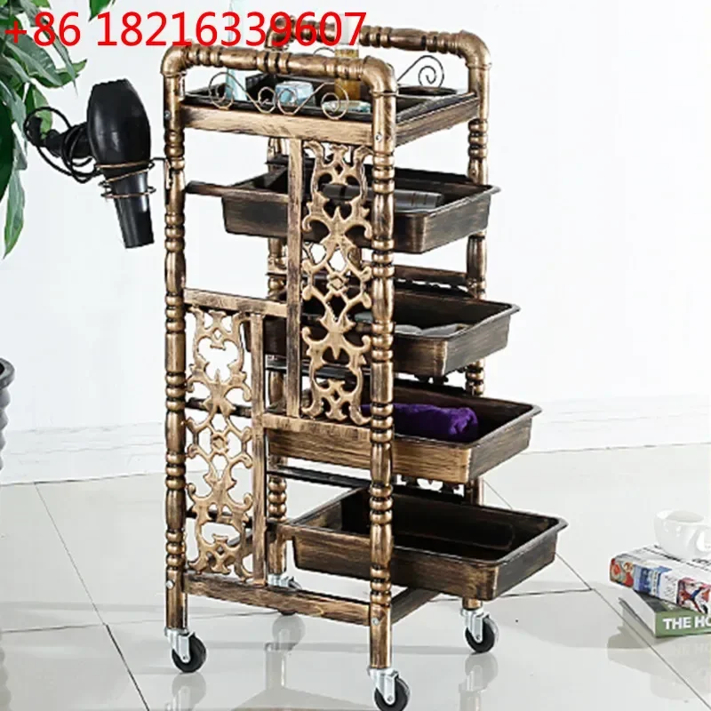 YAO YAO Beauty  Elegance Fashion Retro Cart with Universal Wheels Multilayer Storage for Hairdresser Tools