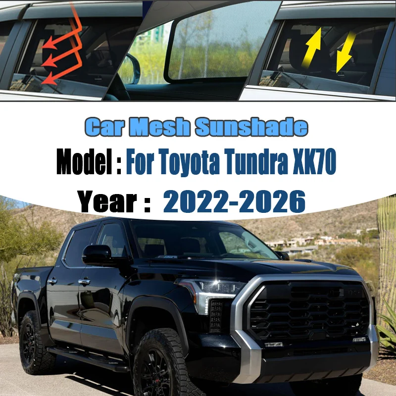 Car Mesh Shades For Toyota Tundra XK70 2022-2026 Window Sunshades Sunscreen Privacy Curtains Sun Visor Mosquito Auto Accessories