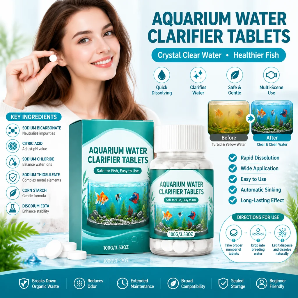 Aquarium Water Purification Tablets Desktop Fish Tank Water Display Care Supply Routine Water Maintenance Tablets for Aquarium