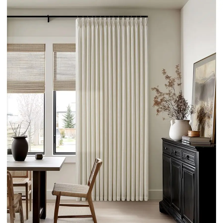 

Beige Linen Curtains 102 Inches Long for Living Room Pinch Pleated Drape Hooks Rings for Track System Back Tab Light Filtering 1