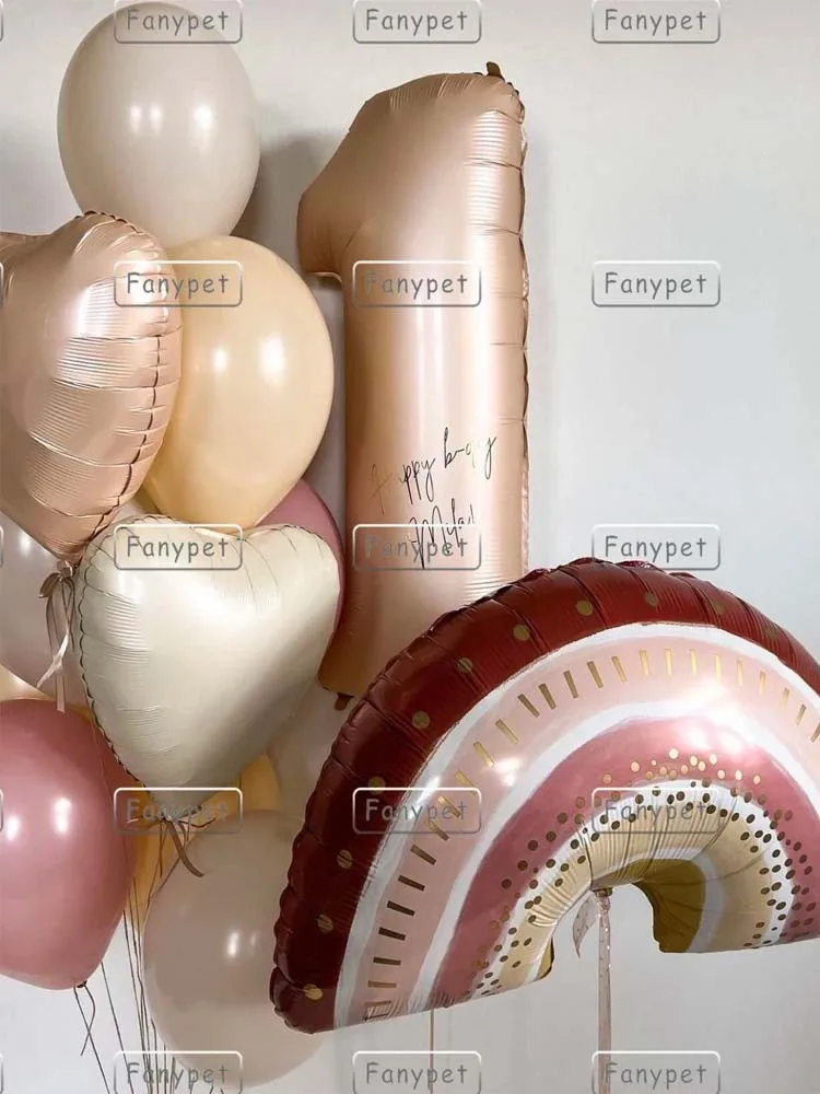 

FANYPET 10pc Happy Birthday Balloons Cream Nude Number Ballons 1 2 3 4 5th Girl Rainbow Birthday Wedding Accessories Baby Shower