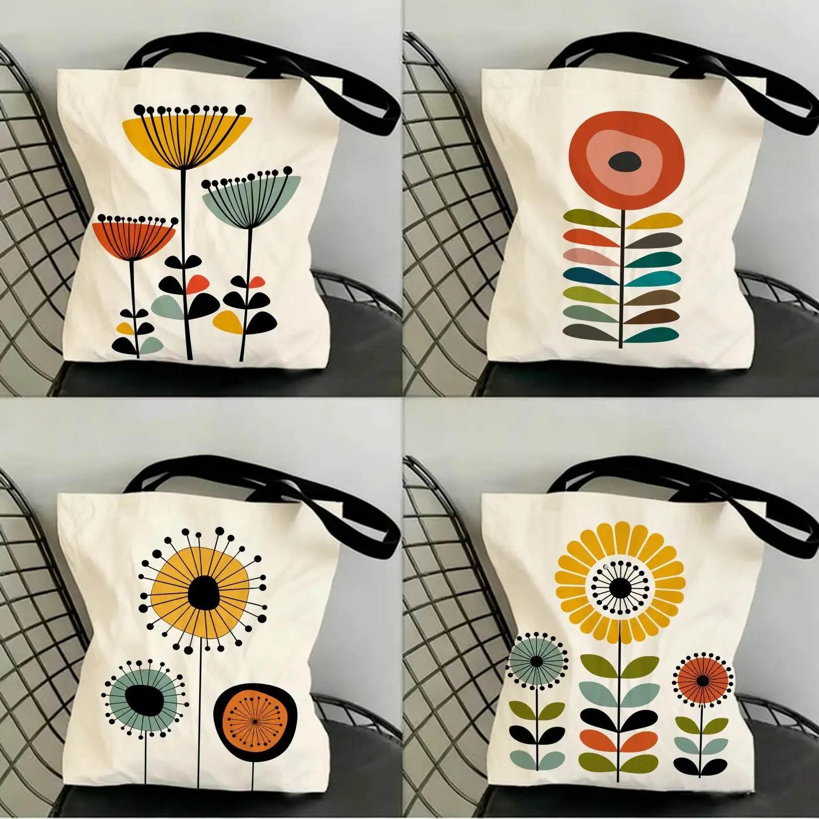 Floral and Plant Printed Storage Bags Canvas Double-Sided Print Women Large Tote Bag Durable Beach Picnic Foldable Gift Eco