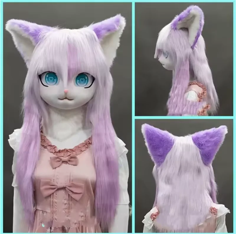 Neue 11 Farben Neue Pelzigen Fursuit Kopf Maske Plüsch Tier Katze Fuchs Maske Lolita Kig Beast Kopf Kostüm Requisiten für Halloween Cosplay